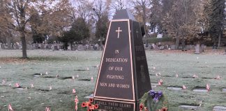 The war memorial in Peterborough's Little Lake Cemetery. (Photo courtesy of Little Lake Cemetery Co.)