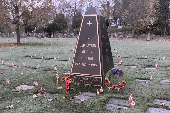 The war memorial in Peterborough's Little Lake Cemetery. (Photo courtesy of Little Lake Cemetery Co.)