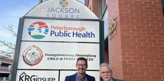 Outgoing Peterborough Board of Health chair Andy Mitchell (right) with medical officer of health Dr. Thomas Piggott. Mitchell attended his final board meeting on November 9, 2022. (Photo courtesy of Peterborough Public Health)