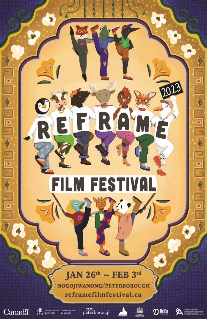 The 2023 ReFrame Film Festival poster. (Design and illustrations by Casandra Lee)
