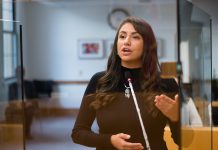 Peterborough's inaugural poet laureate, spoken-word artist Sarah Lewis from Curve Lake First Nation, performed for the first time at Peterborough city council on September 27, 2021. She performed two poems, "Warrior Cry" and "Take Them Home." (Photo: Electric City Culture Council)