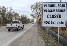 The Warsaw Road Swing Bridge on Parkhill Road East in Peterborough will be closed to vehicles from November 7 to 18, 2022. (Photo: Bruce Head / kawarthaNOW)