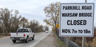 The Warsaw Road Swing Bridge on Parkhill Road East in Peterborough will be closed to vehicles from November 7 to 18, 2022. (Photo: Bruce Head / kawarthaNOW)