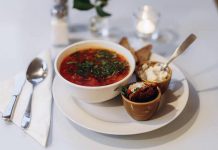 Operated by Ukrainian refugee families, Cafe Lviv at 90 Mill Street North in downtown Port Hope serves authentic Ukrainian cuisine including borscht (pictured), nalysnyky, kanapky, Chicken Kyiv, deruny, varenyky, holubtsi, and more. (Photo: Mira Knott / Knott Studio)