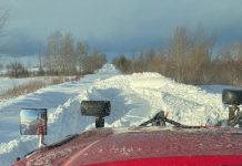 A snow plow truck works to clear a rural road in the City of Kawartha Lakes following the December 2022 winter storm. (Photo: City of Kawartha Lakes)