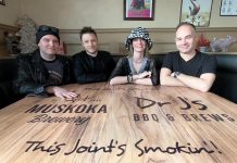 Live Shiny Tunes (Devin McManus, Dawson McManus, SJ Riley, and Michael Beauclerc) will make their debut on New Year's Eve at Dr. J's BBQ & Brews in downtown Peterborough, performing the best hits of the '90s. (kawarthaNOW screenshot of Facebook video)