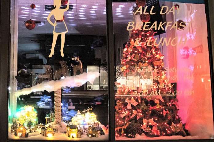 Fork It at 288 Charlotte Street won second place and $500 in the 2022 downtown Peterborough holiday window contest. (Photo courtesy of Peterborough DBIA)