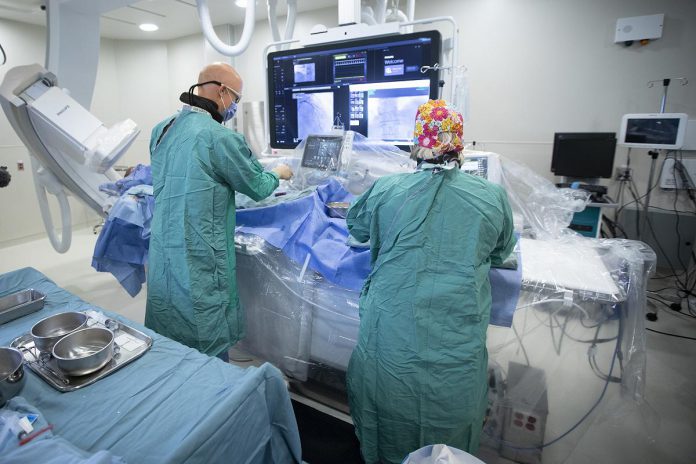 The newly replaced and upgraded cardiac catheterization laboratory suites at Peterborough Regional Health Centre (PRHC) including the latest in high-tech imaging, provide the highest definition images possible so that the hospital's interventional cardiologists can accurately diagnose and treat coronary blockages and stop heart attacks, while delivering up to 75 per cent less radiation than the older generation systems. (Photo: Michael Hurcomb)