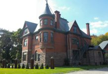 Built in 1892, Sadleir House is a heritage building located at 751 George Street North in downtown Peterborough. The not-for-profit charitable organization P.R. Community & Student Association purchased the building in 2004 to serve as an educational and cultural student facility to be shared with the community after former owner Trent University closed Peter Robinson College and sold its buildings to a developer. (Photo: Ron Crough / Wikimedia)