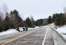 Haliburton Highlands OPP document the scene of a single ATV collision on Highway 35 near Matabanick Road in the Township of Algonquin Highlands that claimed the life of the 43-year-old driver on January 8, 2023. (Photo: Ontario Provincial Police)