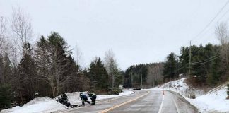 Haliburton Highlands OPP document the scene of a single ATV collision on Highway 35 near Matabanick Road in the Township of Algonquin Highlands that claimed the life of the 43-year-old driver on January 8, 2023. (Photo: Ontario Provincial Police)