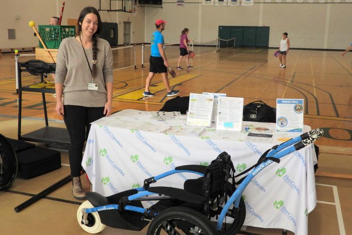 Five Counties Children's Centre recreation therapist Caitlin Ivany attended the recent Inclusive Sport & Recreation Expo I in Peterborough, where she displayed some of the promotional resources and mobility equipment available through Five Counties to help kids of all ages and abilities get into the game. (Photo courtesy of Five Counties Children's Centre)