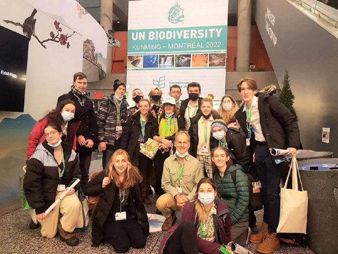 The Canada Pavilion at COP15 provided an opportunity for youth to showcase Canadian action and leadership on biodiversity conservation, including students from the Youth Leadership in Sustainability program, who presented their "Vision 2022: 20 Youth Raise their Voices for 20 Targets." (Photo courtesy of Youth Leadership in Sustainability)