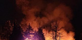 Highlands East volunteer firefighter Todd Bertram took this photo of the fire that broke out on January 5, 2022 at The Homestead Trailer Park on Eels Lake between Apsley and Bancroft. (Photo: Todd Bertram)