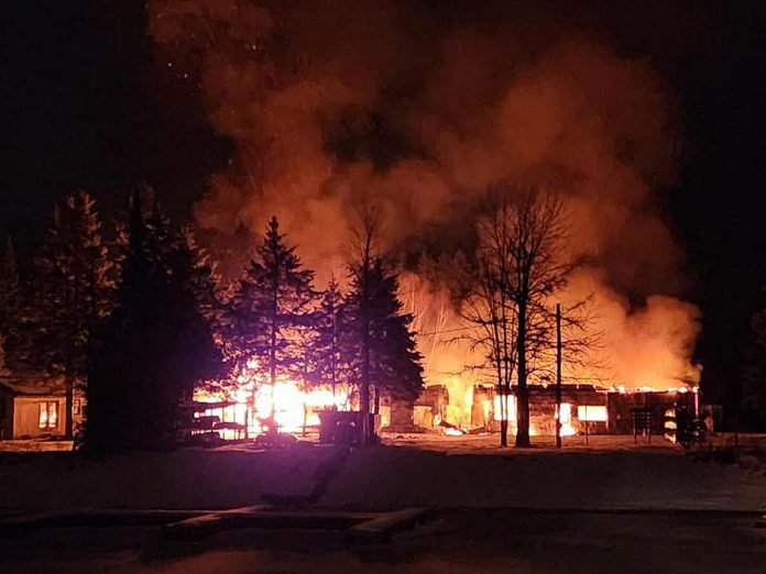 Highlands East volunteer firefighter Todd Bertram took this photo of the fire that broke out on January 5, 2022 at The Homestead Trailer Park on Eels Lake between Apsley and Bancroft. (Photo: Todd Bertram)