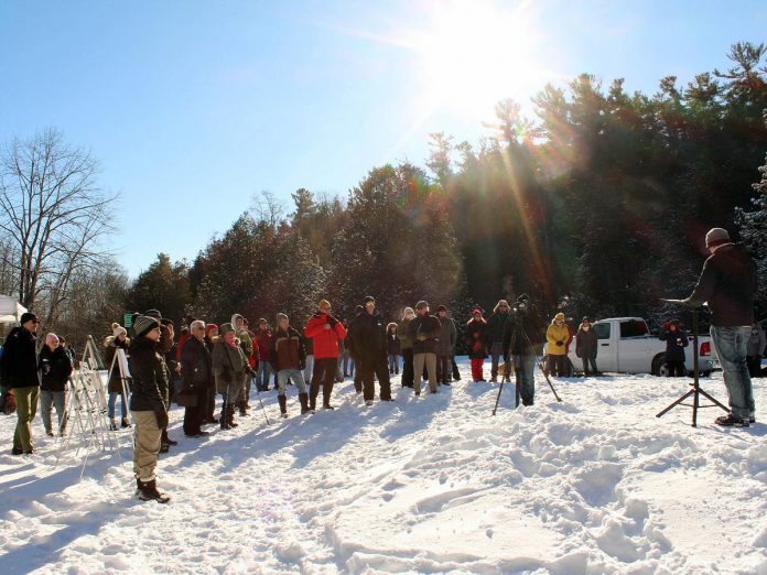 More than 60 people gathered at the Jackson Creek eastern trailhead on January 14, 2023 to celebrate the re-opening of the trail after the completion of Otonabee Conservation's trail revitalization project. (Photo courtesy of Otonabee Conservation)