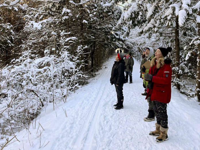  Members of the Peterborough Field Naturalists led birdwatching hikes along the Jackson Creek Trail on January 14, 2023 to celebrate the re-opening of the trail after the completion of Otonabee Conservation's trail revitalization project. (Photo courtesy of Otonabee Conservation)