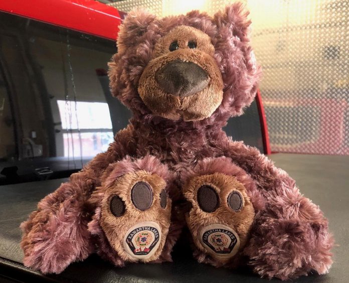 Each of the 12 licensed Gund Teddy Bears donated by Jardine Funeral Home, in collaboration with Life Expressions, has the Kawartha Lakes Fire Rescue logo on the bottom of their paws. (Photo courtesy of City of Kawartha Lakes)