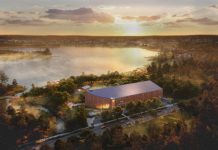 A conceptual rendering of the completed Canadian Canoe Museum on Ashburnham Drive in Peterborough, along with the waterfront campus along the shores of Little Lake. While substantial progress has been made on the construction, unanticipated challenges including labour and material shortages will delay the planned opening of the new museum from early summer to late summer or early fall. (Illustration courtesy of the Canadian Canoe Museum)