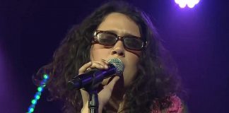 Juno-nominated Métis/Slovakian singer-songwriter Ruby Waters, seen here performing at the 2022 Juno Awards, will be at the Historic Red Dog in downtown Peterborough on Wednesday, January 18 with special guest, Oji-Cree singer-songwriter Aysanabee. (kawarthaNOW screenshot of CBC Music video)