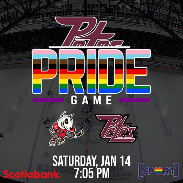 Pride Night will take place on January 14, 2023 during the Petes' home game against the Niagara IceDogs, which begins at 7:05 p.m. at the Peterborough Memorial Centre. (Graphic courtesy of the Peterborough Petes)