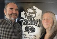 Peter and Anna Bouzinelos, owners of The Pizza Factory at 1000 Lansdowne Street West in Peterborough, are closing the iconic restaurant on January 29, 2023 after almost 43 years in business. (Photo: Paul Rellinger / kawarthaNOW)