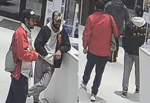 The two men suspected of stealing a grey 2022 Hyundai Elantra from a Port Hope car dealership on January 5, 2022. (Police-supplied photos)