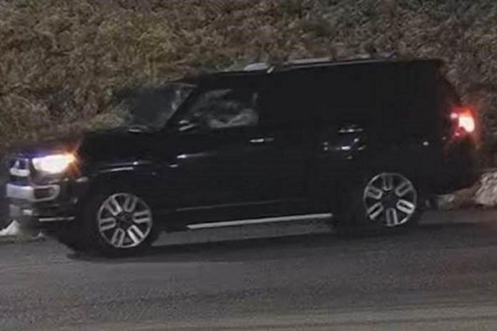 The two car heft suspects arrived at Port Hope car dealership in this black Toyota 4 Runne. (Police-supplied photo)