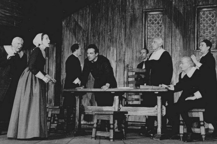 A scene from the 1953 production of Arthur Miller's play "The Crucible" about the 17th-century Salem witch trials in colonial America and an allegory for the anti-communist witch-hunts in the U.S. in the mid 20th century. The Peterborough Theatre Guild production, which runs for 10 performances from January 20 to February 4, will be set in the 1930s. (Photo: Fred Fehl / AP)