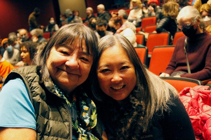 Alice Williams and Nadine Changfoot at the ReFrame Film Festival's in-person opening night event at Showplace Performance Centre on January 26, 2023. The documentary film festival continues until February 3, featuring more than 60 films streaming online as well as panel discussions, filmmaker Q&As, and a free exhibition in partnership with Artspace Peterborough. (Photo: Ziysah von Bieberstein)