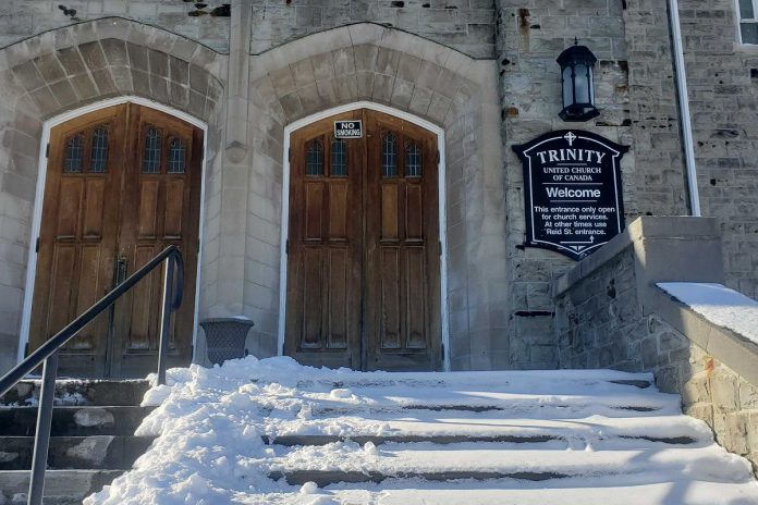 The Stop-Gap Drop-in Centre at Trinity United Church, located at 360 Reid Street in Peterborough, will operate overnight from 8 p.m. to 8 a.m. until the end of April. (Photo: Jeannine Taylor / kawarthaNOW)