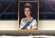 The late Peterborough artist David Bierk's "Portrait of Her Majesty Queen Elizabeth II", which overlooked the ice at the Peterborough Memorial Centre for over four decades, has been acquired by the Art Gallery of Peterborough for its permanent collection. (Photo: BrassOrchidBlades / Reddit)