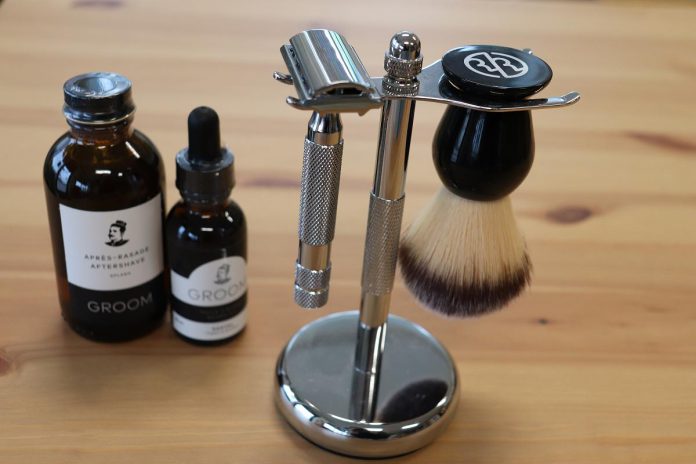 Self-care kits like this razor and shaving brush can last a long time before having to be thrown out and sent to the landfill, unlike disposable plastic razors. (Photo: Jessica Todd / GreenUP)