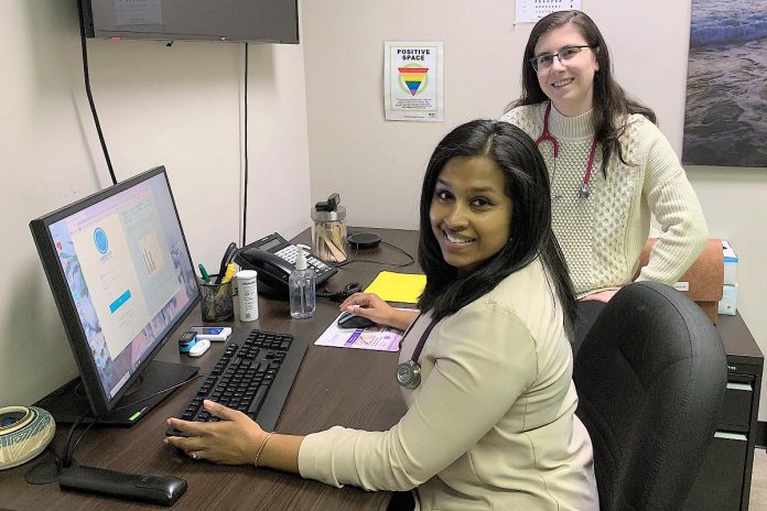 Dr. Madura Sundareswaran and nurse Kim Chep RPN of the Peterborough Newcomer Health Clinic, whose clients are referred by the New Canadians Centre. Dr. Sundareswaran opened the clinic in January 2023 with a goal to take on about 50 patients in its first year. (Photo courtesy of Peterborough Newcomer Health Clinic)
