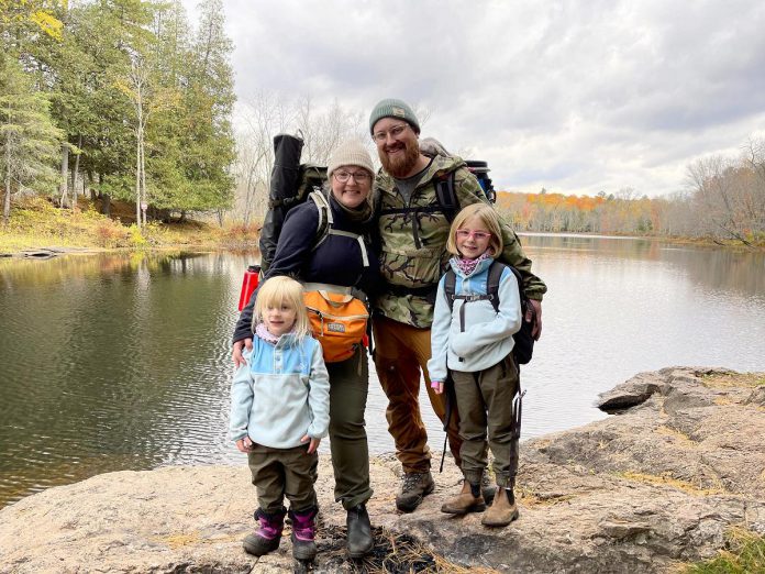 Kassy Scott and Tyler Scott, pictured with their two young daughters, used the mentorship experience and seed grant they received through the 2022 Spark Mentorships and Grants Program to expand Rare Escape, their venture that sees delicious culinary offerings paired with an outdoor adventure. The Spark program, offered collaboratively by the Tourism Innovation Lab and Peterborough & the Kawarthas Tourism (a division of Peterborough & the Kawarthas Economic Development), returns in 2023 with applications opening February 14. (Photo courtesy of Rare Escape)