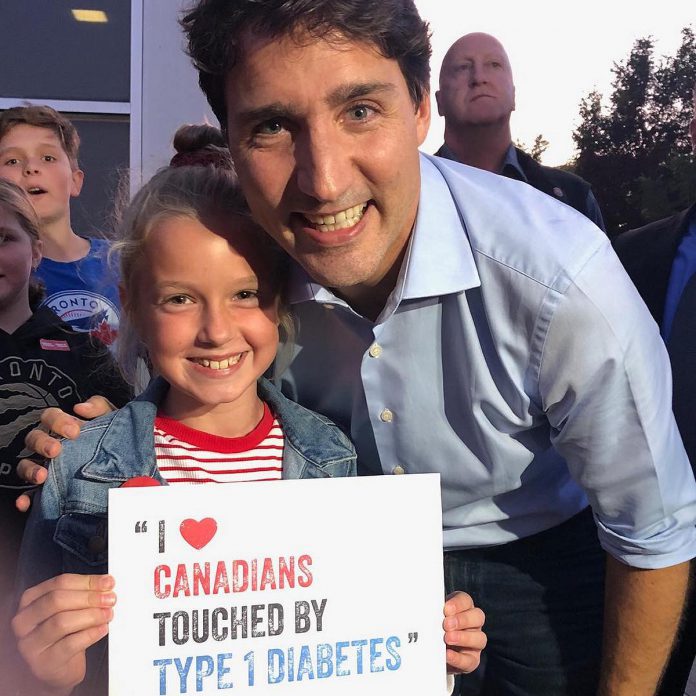 Tilly Stimpson with Prime Minister Justin Trudeau. She has attended JDRF's Kids for a Cure three times. The bi-annual advocacy event sees youth advocates from across Canada help Canadian politicians understand the daily challenges of living with type 1 diabetes and the importance of accelerating progress towards a cure.  (Photo: Tilly Stimpson @diabetes.the.bully / Instagram)