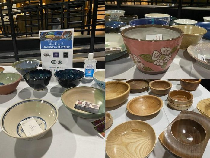 Some of the hand-crafted ceramic and wooden bowls donated by local artisans of the Kawartha Potters Guild and Kawartha Woodturners Guild for the 2022 YWCA Empty Bowls fundraiser, which raised  $31,000 to help address food insecurity in the Peterborough area. (Photos courtesy of YWCA Peterborough Haliburton)
