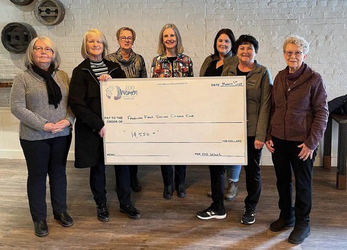 100 Women Who Care Kawartha Lakes presented a $14,550 donation to the Fenelon Falls Senior Citizens' Club on March 1, 2023 in Lindsay. (Photo courtesy of 100 Women Who Care Kawartha Lakes)