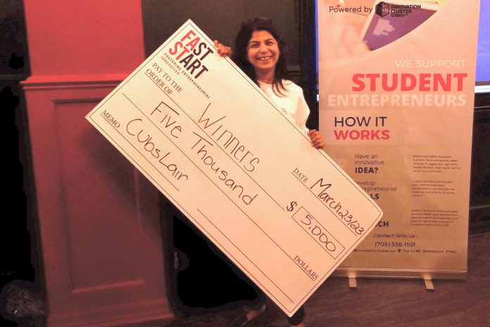 Student entrepreneur Richa Sharma won the $5,000 grand prize of the 2023 Cubs' Lair entrepreneurial competition for her business TastEATools, which makes edible and sustainable utensils made from whole grain flour and natural sweeteners and flavours. (Photo courtesy of Innovation Cluster Peterborough and the Kawarthas)