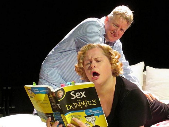 Sarah Quick and James Barrett performing in Globus Theatre's 2013 production of Michele Rimi's hit comedy "Sexy Laundry", which returns to the Lakeview Arts Barn in summer 2023 as part of the theatre company's 20th anniversary season. (Photo: Globus Theatre)