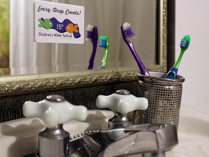 At the 15th Peterborough Children's Water Festival, students were given 'Every Drop Counts' stickers to place around their taps. In the winter, protect water by using less and using water intentionally. (Photo: GreenUP)