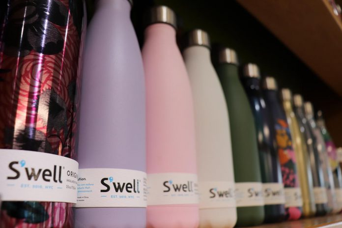 Reusable bottles from S'well are examples of how you can divert your use of plastic bottles and increase your use of municipal tap water. (Photo: Jessica Todd / GreenUP)