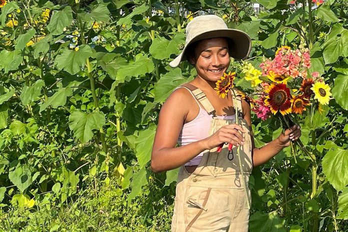 Cheyenne Sundance is a 25-year-old farmer and owner and executive director of Sundance Harvest, an incubator farm and distribution hub with three locations in southwestern Ontario where more than 20 farmers grow produce, chickens, herbs, cut flowers, fruits, and mushrooms for a community supported agriculture initiative. (Photo: Sundance Harvest / Instagram)