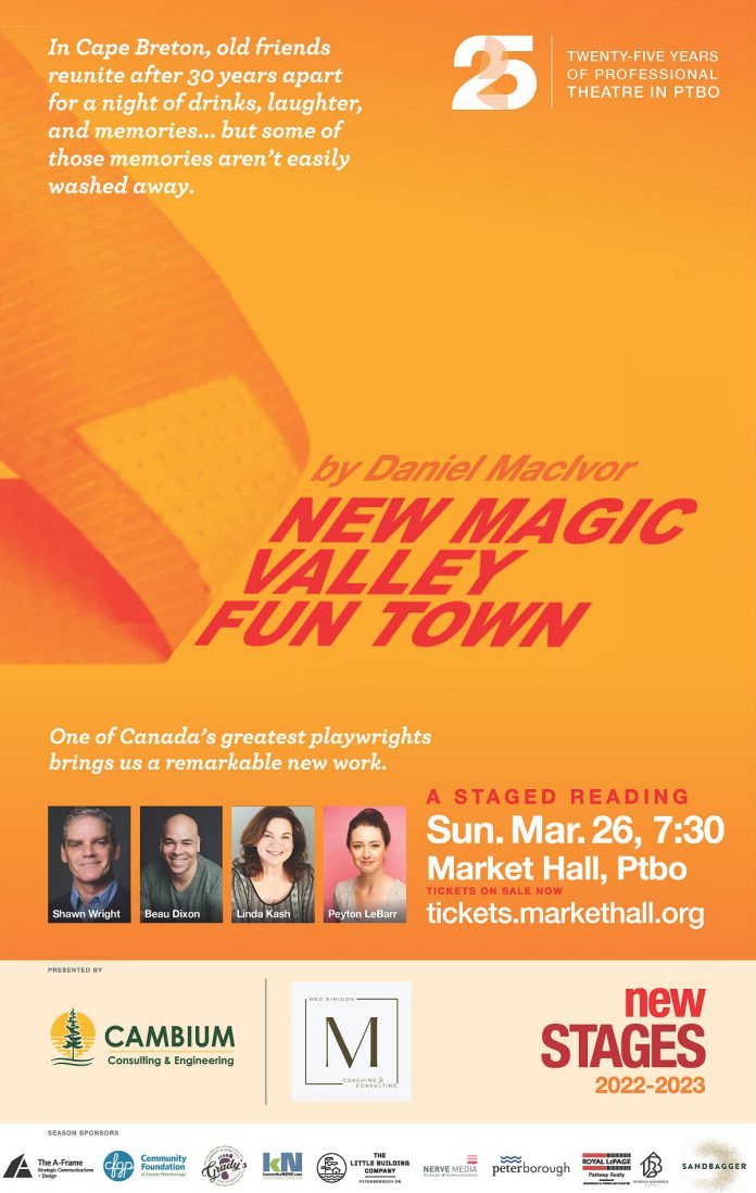 The staged reading of "New Magic Valley Fun Town" takes place at 7:30 p.m. on March 26, 2023 at Market Hall Performing Arts Centre in downtown Peterborough. (Poster: New Stages Theatre)