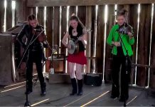 Young Celtic music trio The Receivers (Irish Millie, Fern Marwood, Willow Marwood) perform in Peterborough at the Peterborough Performs III United Way fundraiser at Showplace on Thursday night, Jethro's Bar + Stage on Saturday night, and the Black Horse Pub on Sunday afternoon. (kawarthaNOW screenshot)