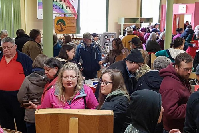 Attendees at the Peterborough Seedy Sunday event at Emmanuel United Church in 2019, the last in-person event before the pandemic began. Peterborough Seedy Sunday is returning as an in-person event on March 12, 2023 at a new and larger location on the lower level of Peterborough Square. (Photo: Jill Bishop / Urban Tomato)