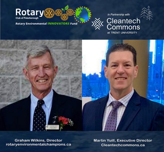 Rotarian Graham Wilkins, director of the Rotary Environmental Innovators Fund, and Martin Yuill, executive director of Cleantech Commons at Trent University, which is dedicated to clean, green, low-carbon, and sustainable technology research, innovation, commercialization, and entrepreneurship. (Graphic: Rotary Club of Peterborough)
