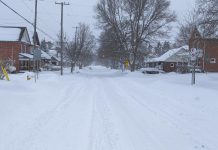 The City of Peterborough declared a 'significant weather event' on March 4, 2023 after an overnight winter storm dumped almost 25 cm of snow on the city. The declaration advises residents that it will take the city longer than usual to clear roads and sidewalks of the snow. (Photo: Bruce Head / kawarthaNOW)