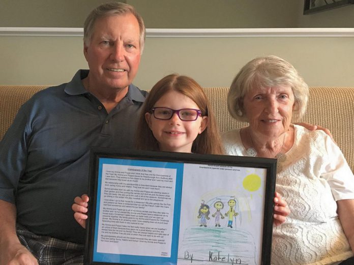 In 2020, Katelyn Wrigley nominated her grandparents Donna and Harold Wall for Community Care's "Grandparent of the Year" award. Children submitting nominations are encouraged to submit a hand-drawn picture and a story that describes what is important about the relationship with special older people in their lives.  (Photo courtesy of Community Care Peterborough)