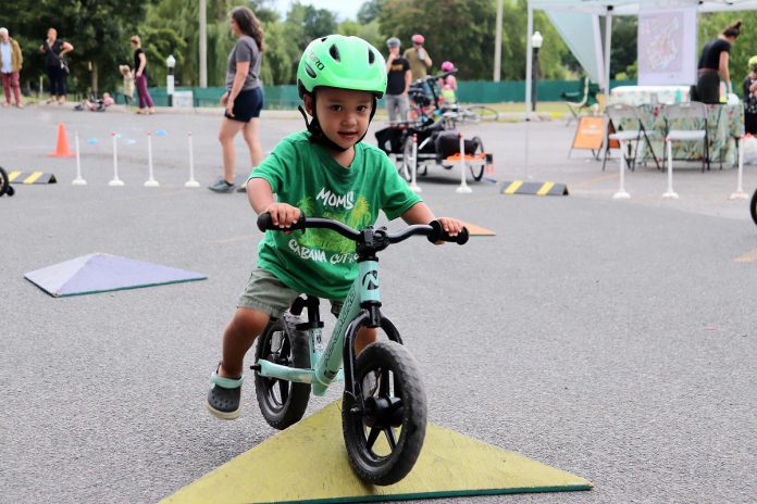 Peterborough is home to a plethora of bike training events and workshops. Let's Bike Peterborough was a series of events in 2022 that invited kids of all ages to explore bike safety, learn new skills, and participate in games, all for free. (Photo: Jessica Todd / GreenUP)